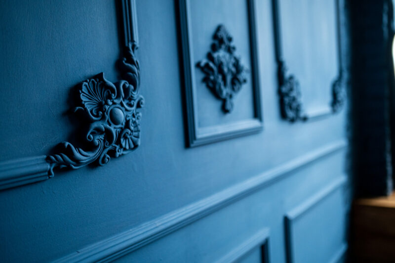 Old blue vintage wall. Molding